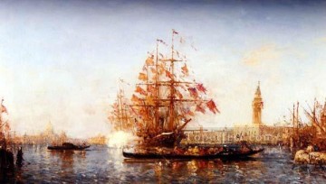 フェリックス・ジエム Painting - Le coup de canon ボート Barbizon Felix Ziem